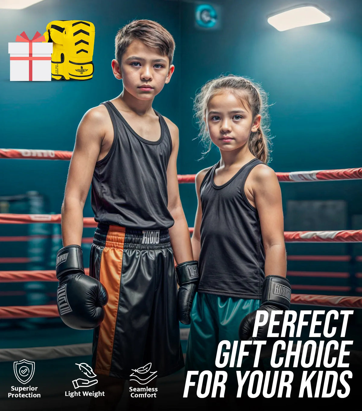 Exxact Sports Kids Knockout Boxing Gloves with Padded Protection - Gold Black