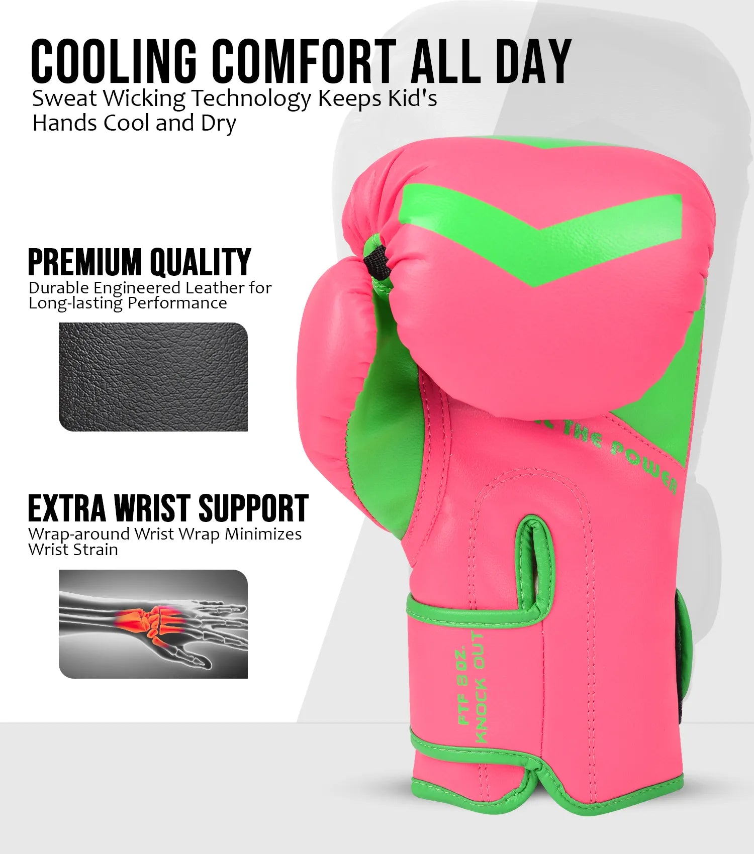 Exxact Sports Kids Knockout Boxing Gloves with Padded Protection - Pink Green - 4oz