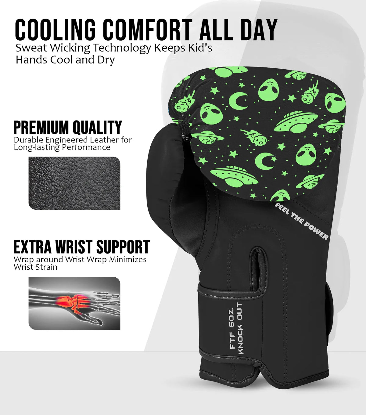 Exxact Sports Kids Printed Knockout Boxing Gloves with Padded Protection - Alien