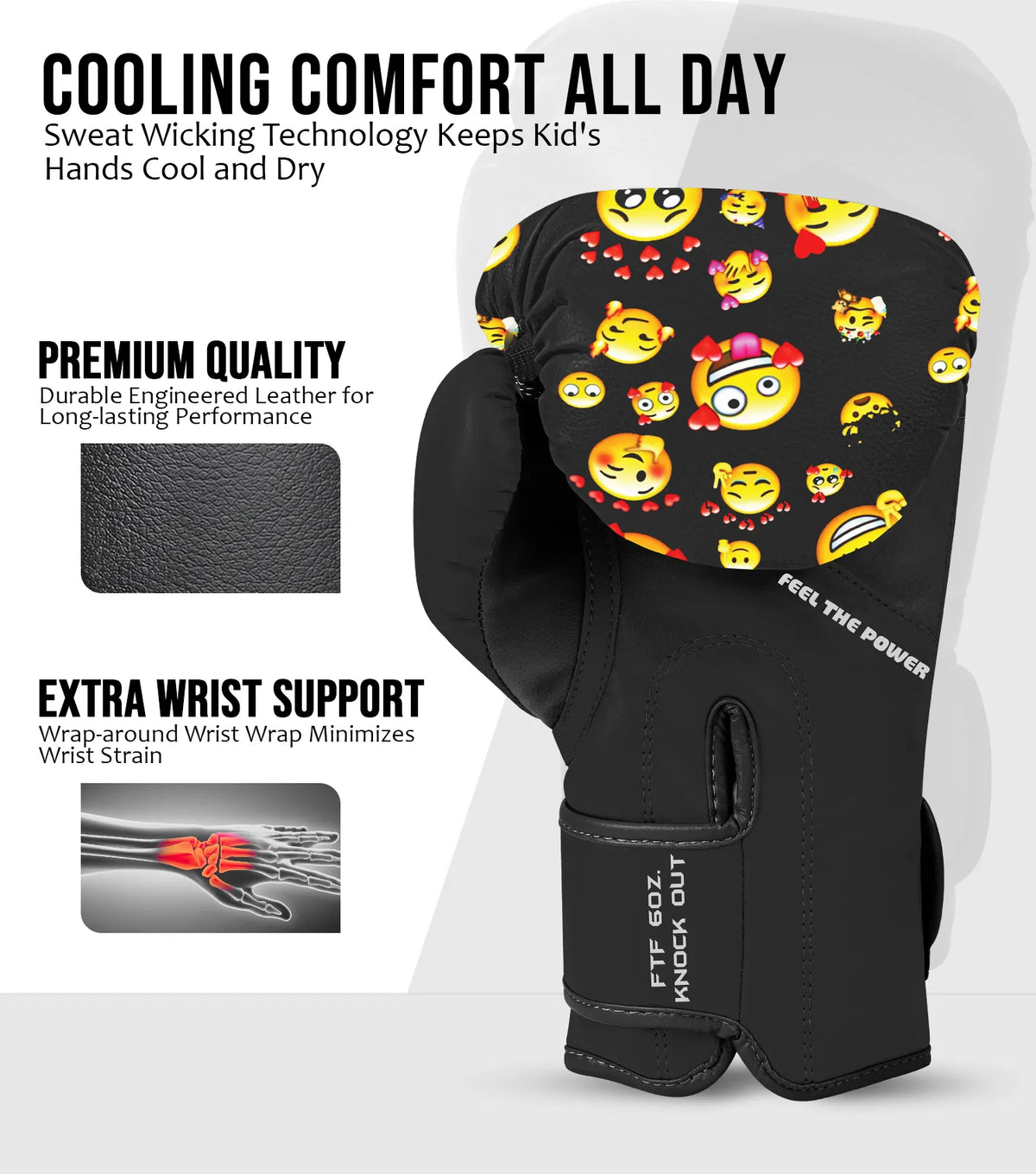 Exxact Sports Kids Printed Knockout Boxing Gloves with Padded Protection - Smiley