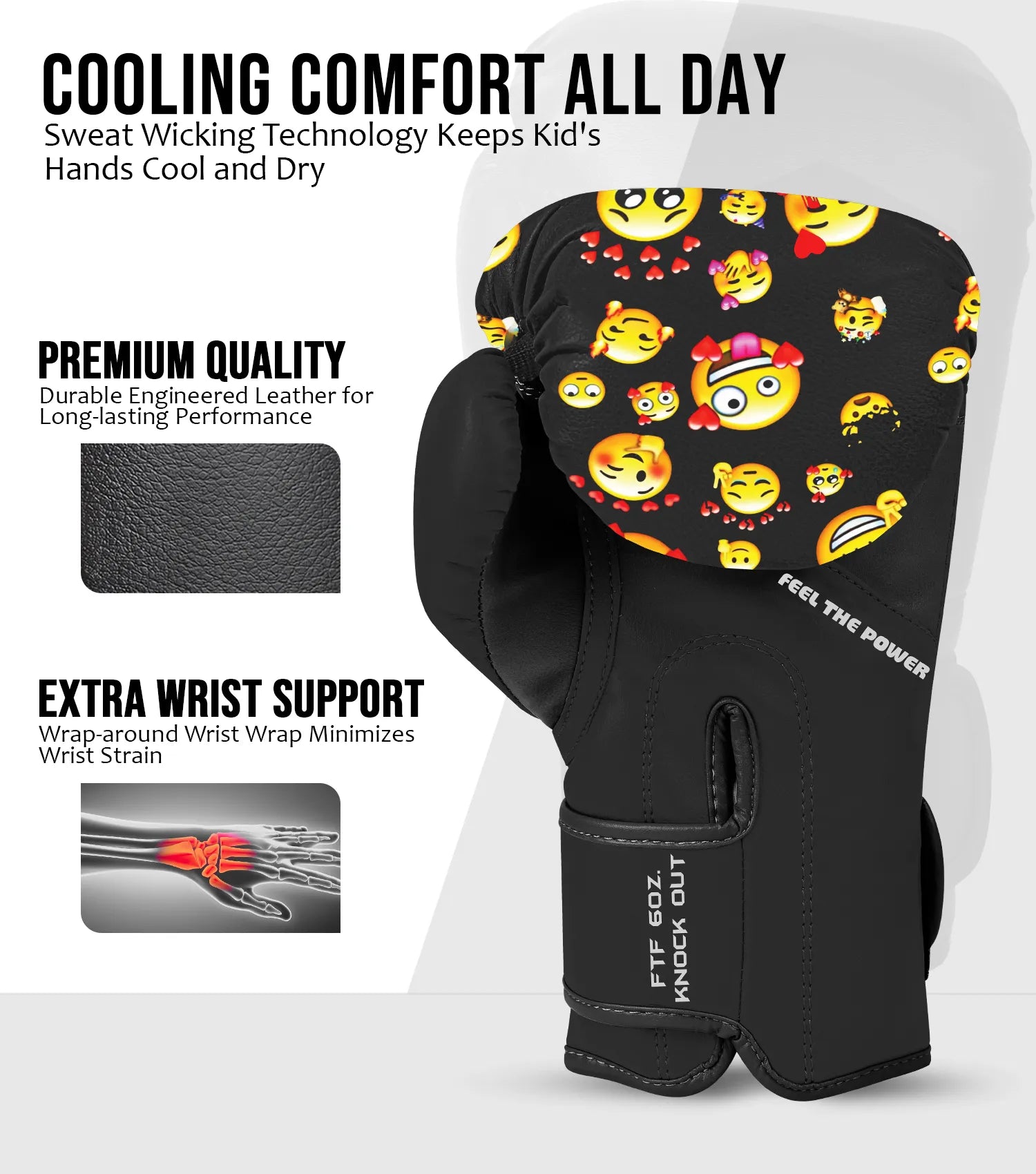 Exxact Sports Kids Printed Knockout Boxing Gloves with Padded Protection - Smiley