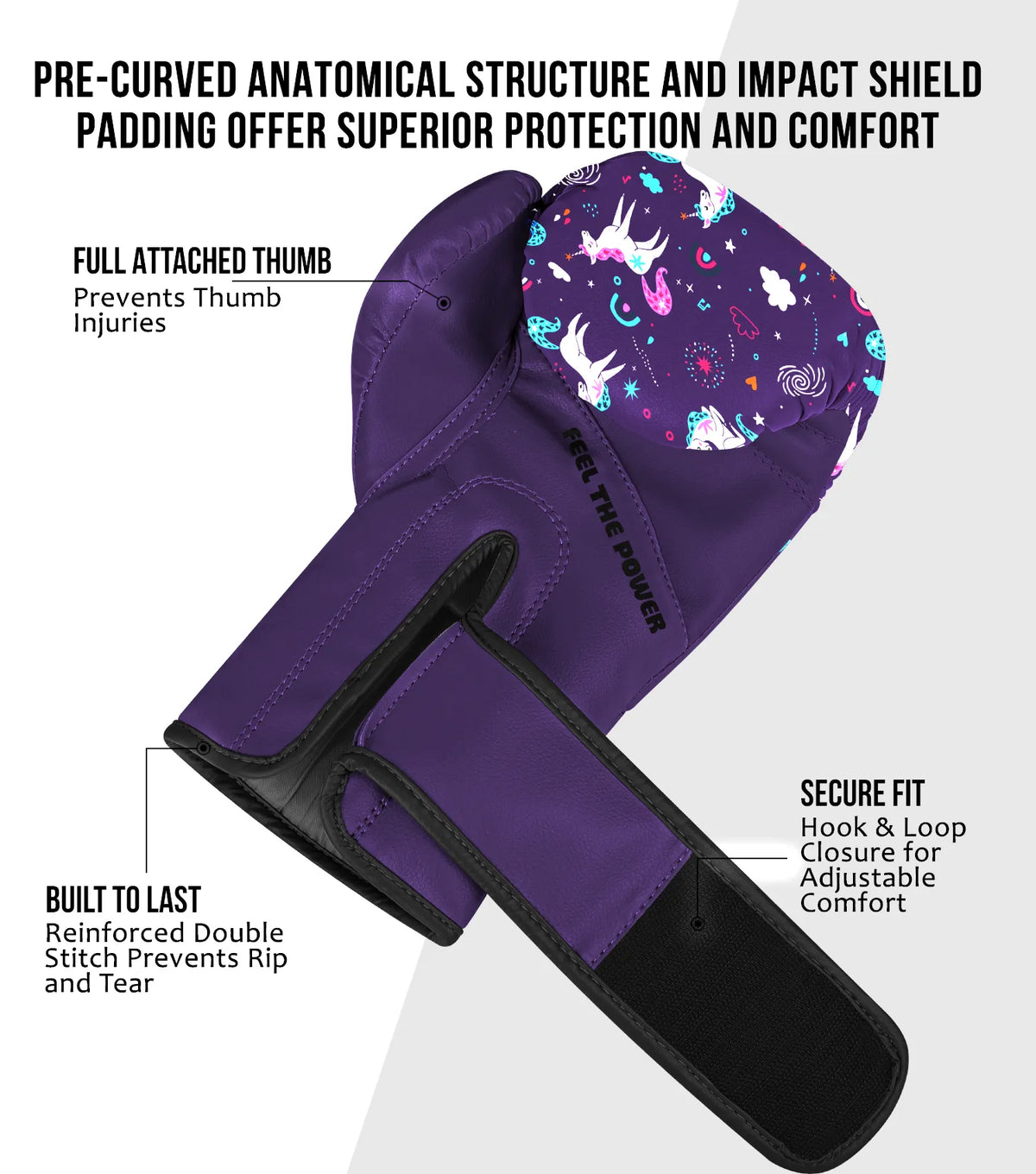 Exxact Sports Kids Printed Knockout Boxing Gloves with Padded Protection - Unicorn