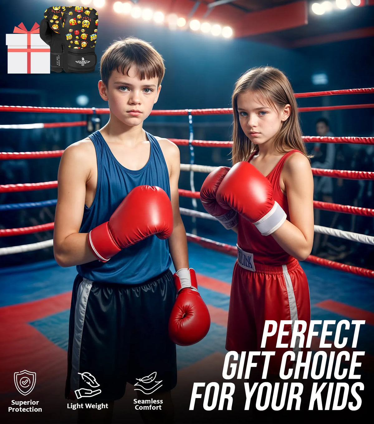 Exxact Sports Kids Printed Knockout Boxing Gloves with Padded Protection - Smiley