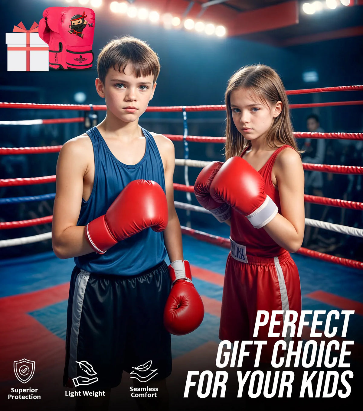 Exxact Sports Kids Printed Knockout Boxing Gloves with Padded Protection - Ninja