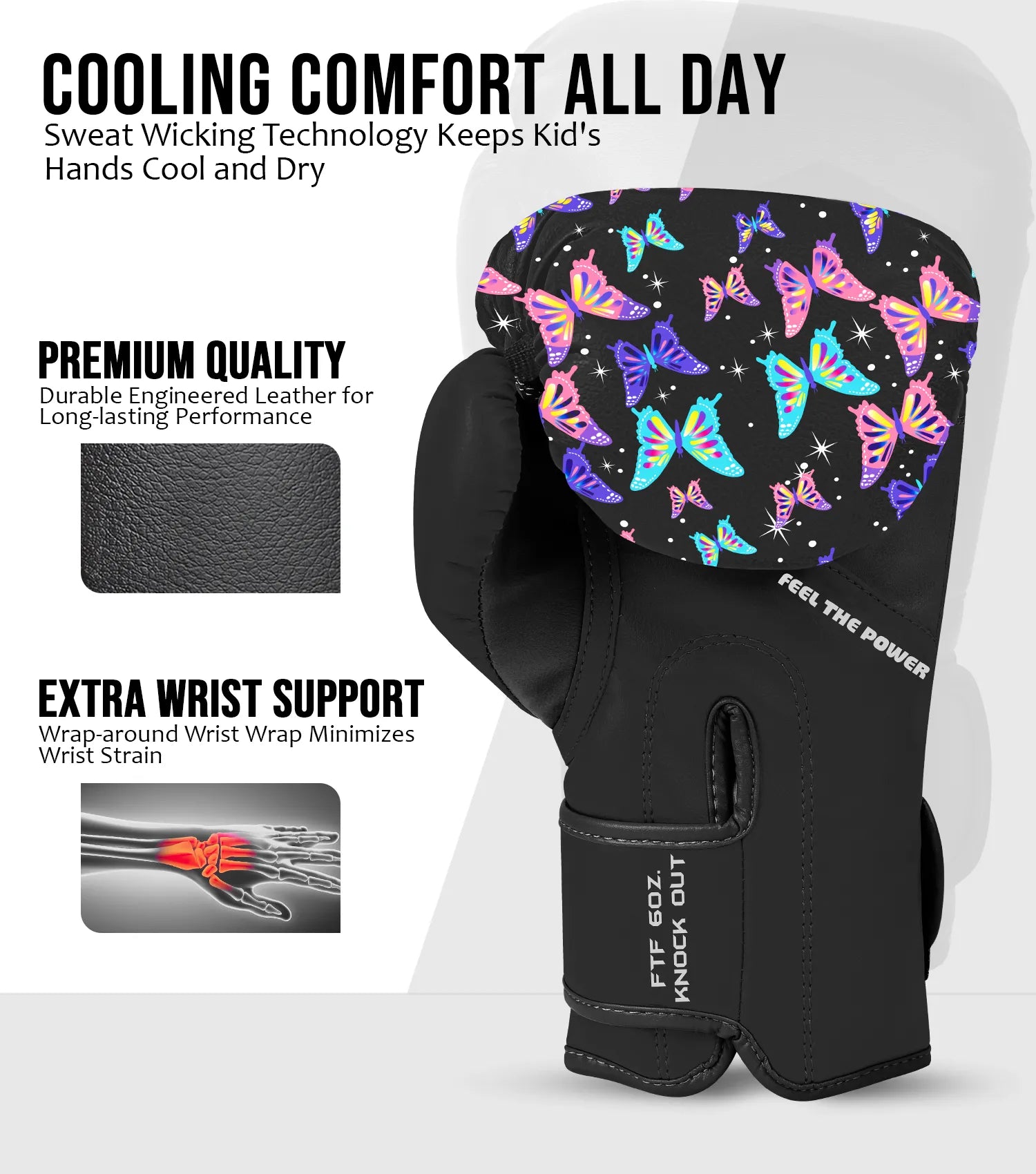 Exxact Sports Kids Printed Knockout Boxing Gloves with Padded Protection - Butterfly