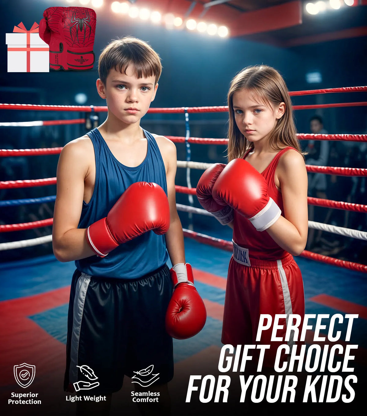 Exxact Sports Kids Printed Knockout Boxing Gloves with Padded Protection - Spider