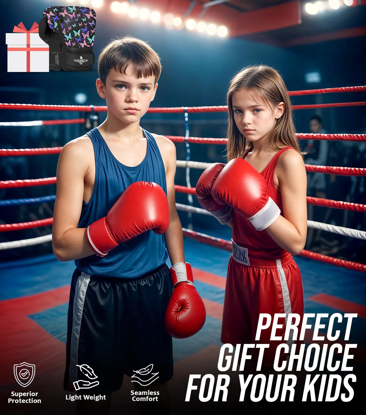 Exxact Sports Kids Printed Knockout Boxing Gloves with Padded Protection - Butterfly