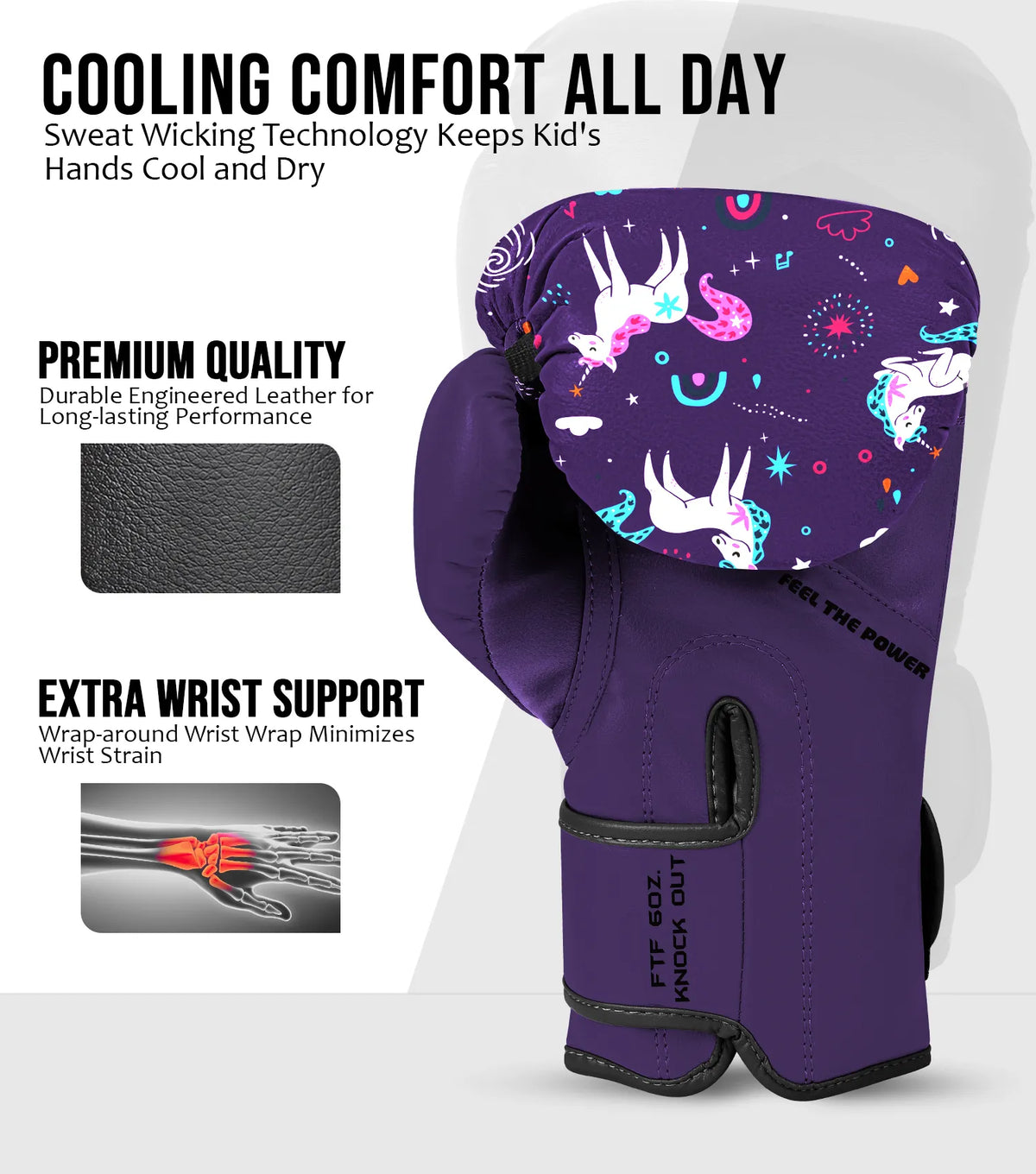 Exxact Sports Kids Printed Knockout Boxing Gloves with Padded Protection - Unicorn
