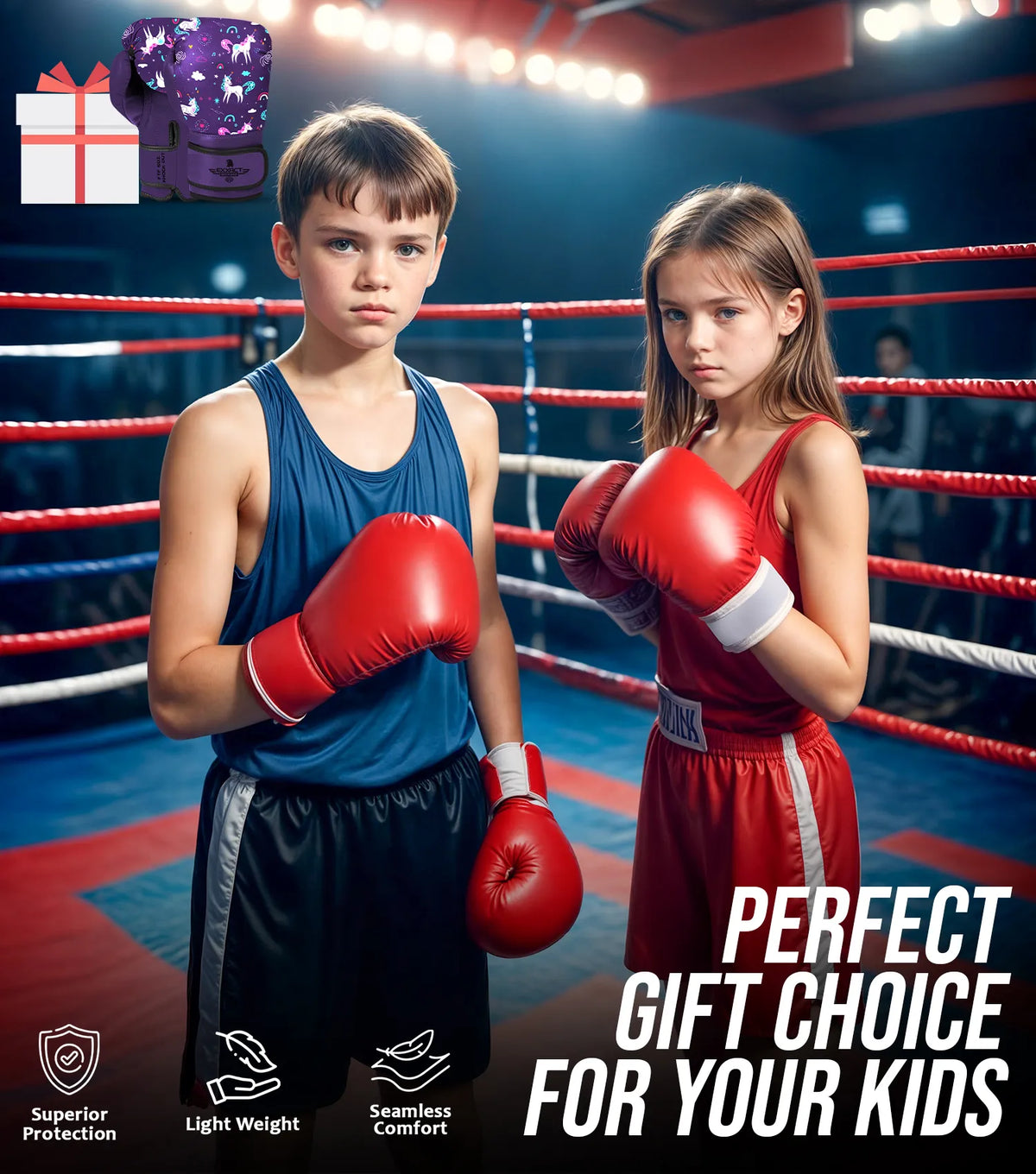Exxact Sports Kids Printed Knockout Boxing Gloves with Padded Protection - Unicorn