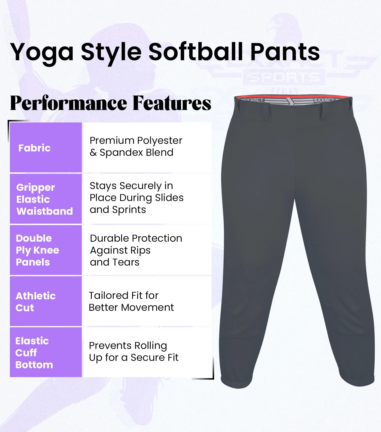 Exxact Sports Knicker Yoga Style Softball Pants for Girls - Charcoal