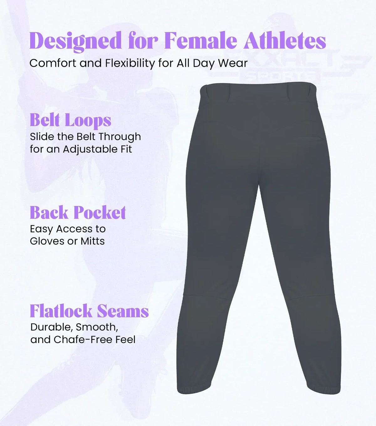 Exxact Sports Knicker Yoga Style Softball Pants for Girls - Charcoal