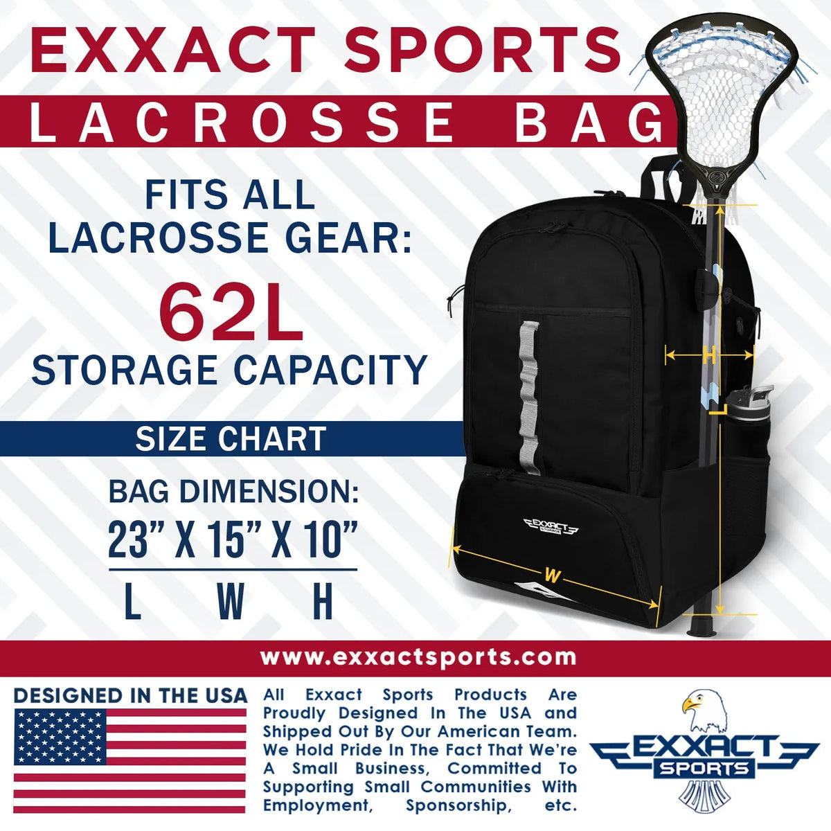 Exxact Sports Lacrosse Bag with Two Stick Holders and Cleats Compartment - Black