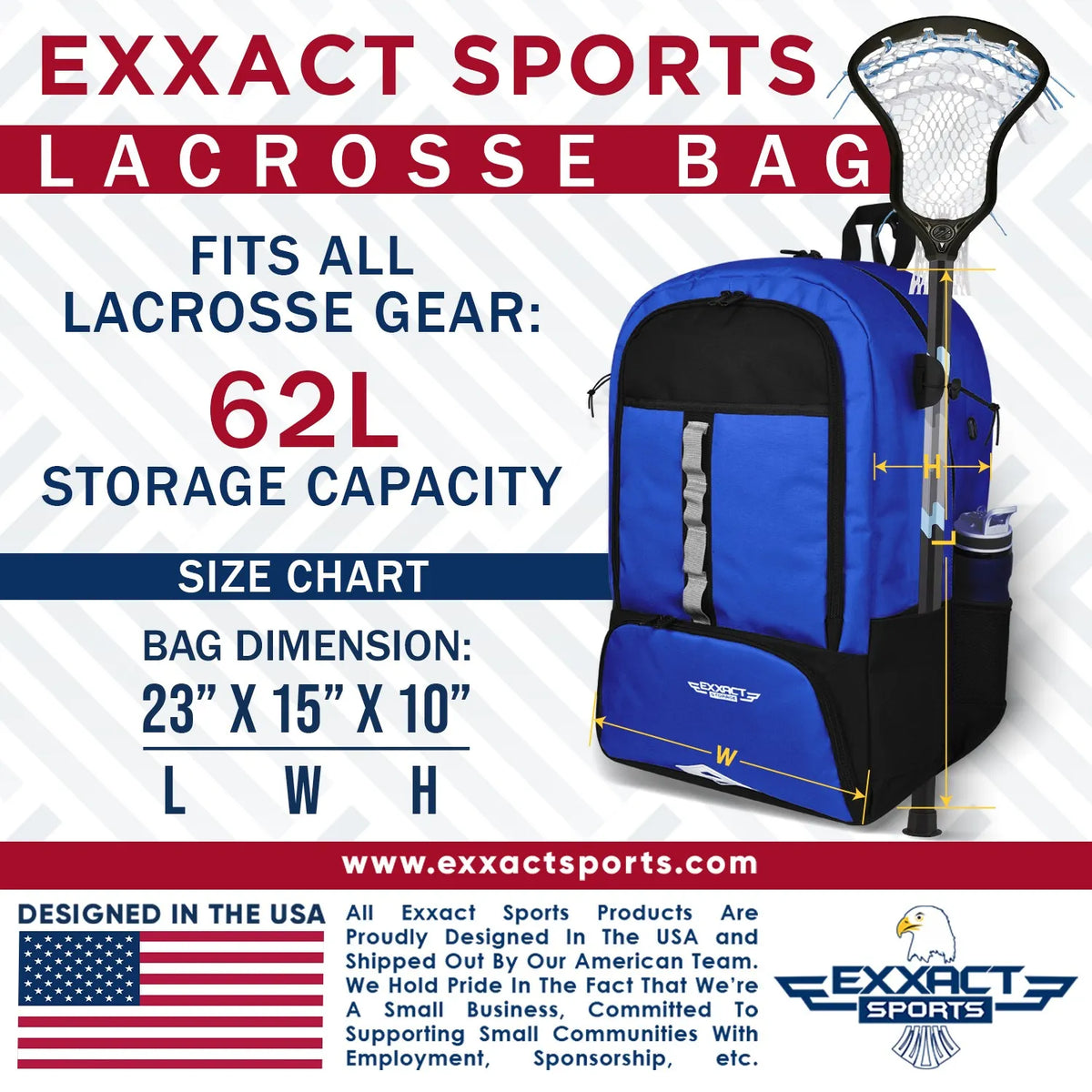 Exxact Sports Lacrosse Bag with Two Stick Holders and Cleats Compartment - Royal Blue