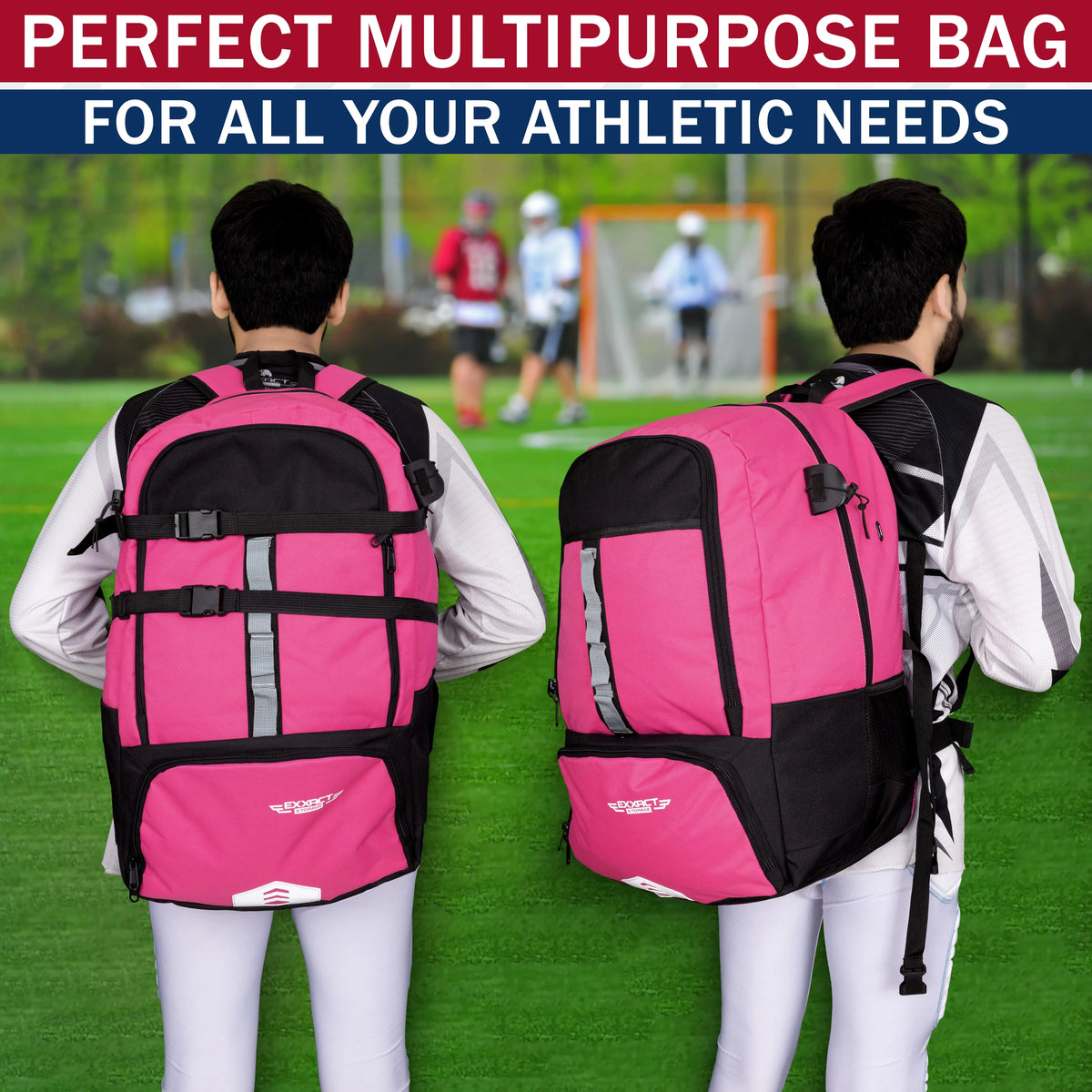 Exxact Sports Lacrosse Bag with Two Stick Holders and Cleats Compartment - Pink