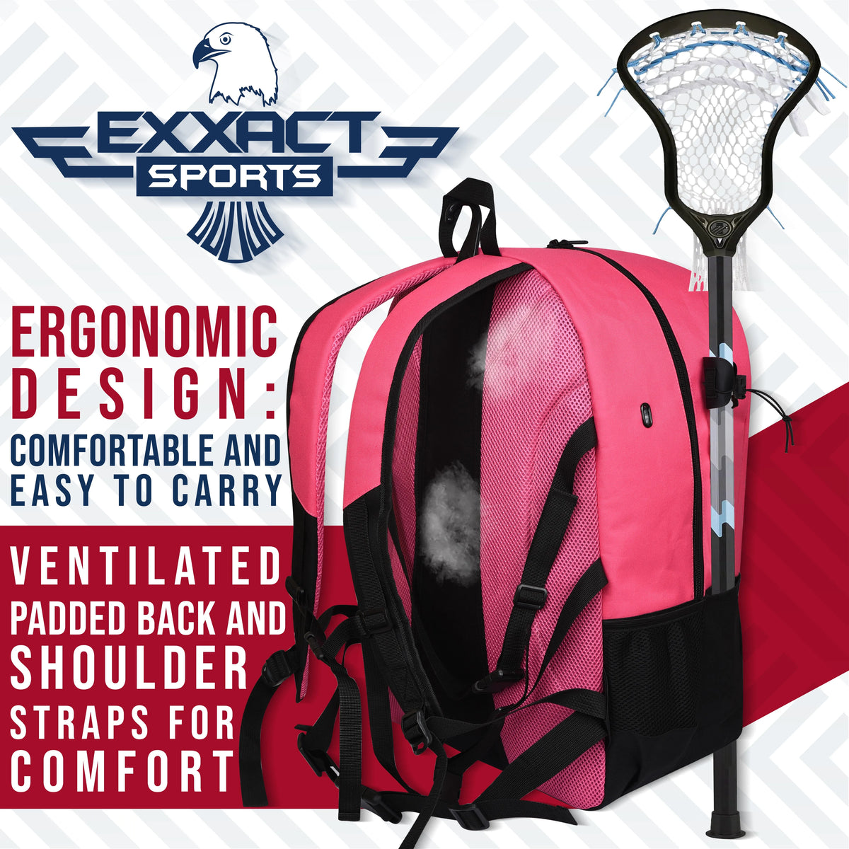 Exxact Sports Lacrosse Bag with Two Stick Holders and Cleats Compartment - Pink