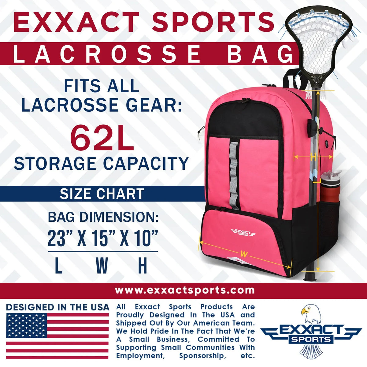 Exxact Sports Lacrosse Bag with Two Stick Holders and Cleats Compartment - Pink