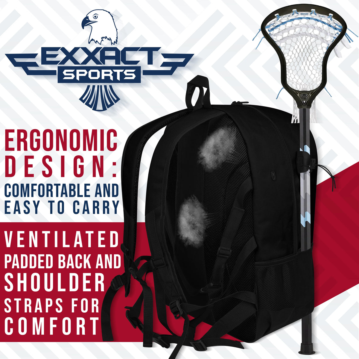 Exxact Sports Lacrosse Bag with Two Stick Holders and Cleats Compartment - Black