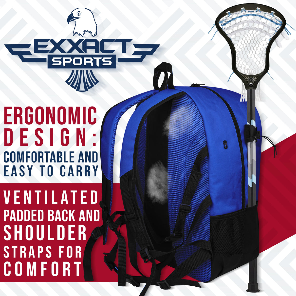 Exxact Sports Lacrosse Bag with Two Stick Holders and Cleats Compartment - Royal Blue