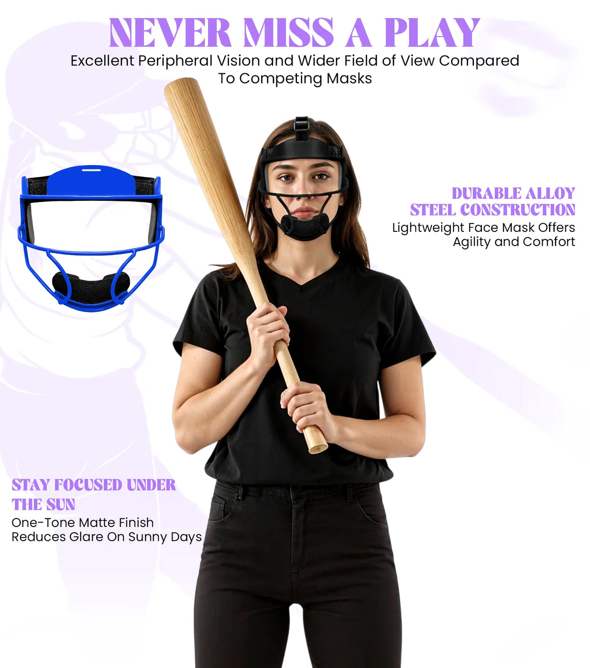 Exxact Sports Lightweight Softball Face Mask Protective Fielders - Royal Blue