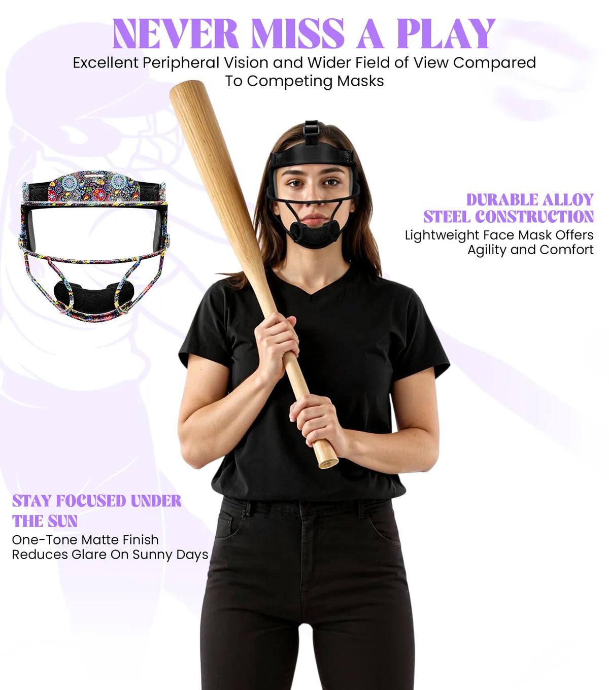 Exxact Sports Lightweight Softball Face Mask Protective Fielders - Paisley Flower