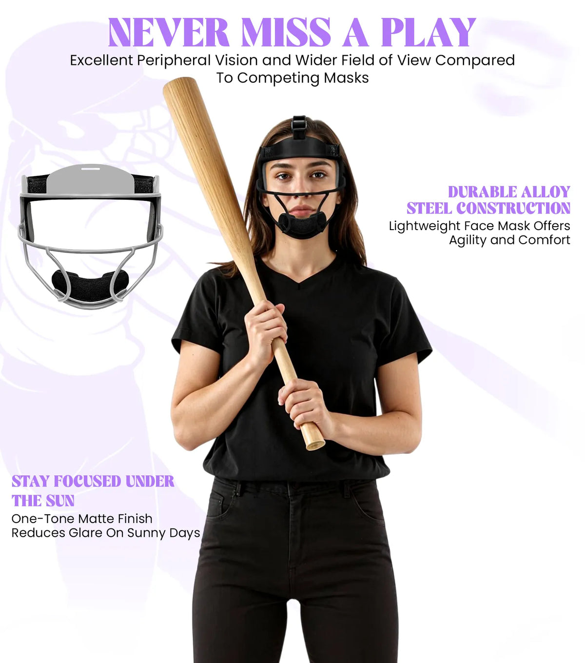 Exxact Sports Lightweight Softball Face Mask Protective Fielders - Silver