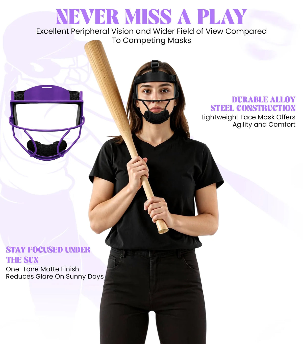 Exxact Sports Lightweight Softball Face Mask Protective Fielders - Purple