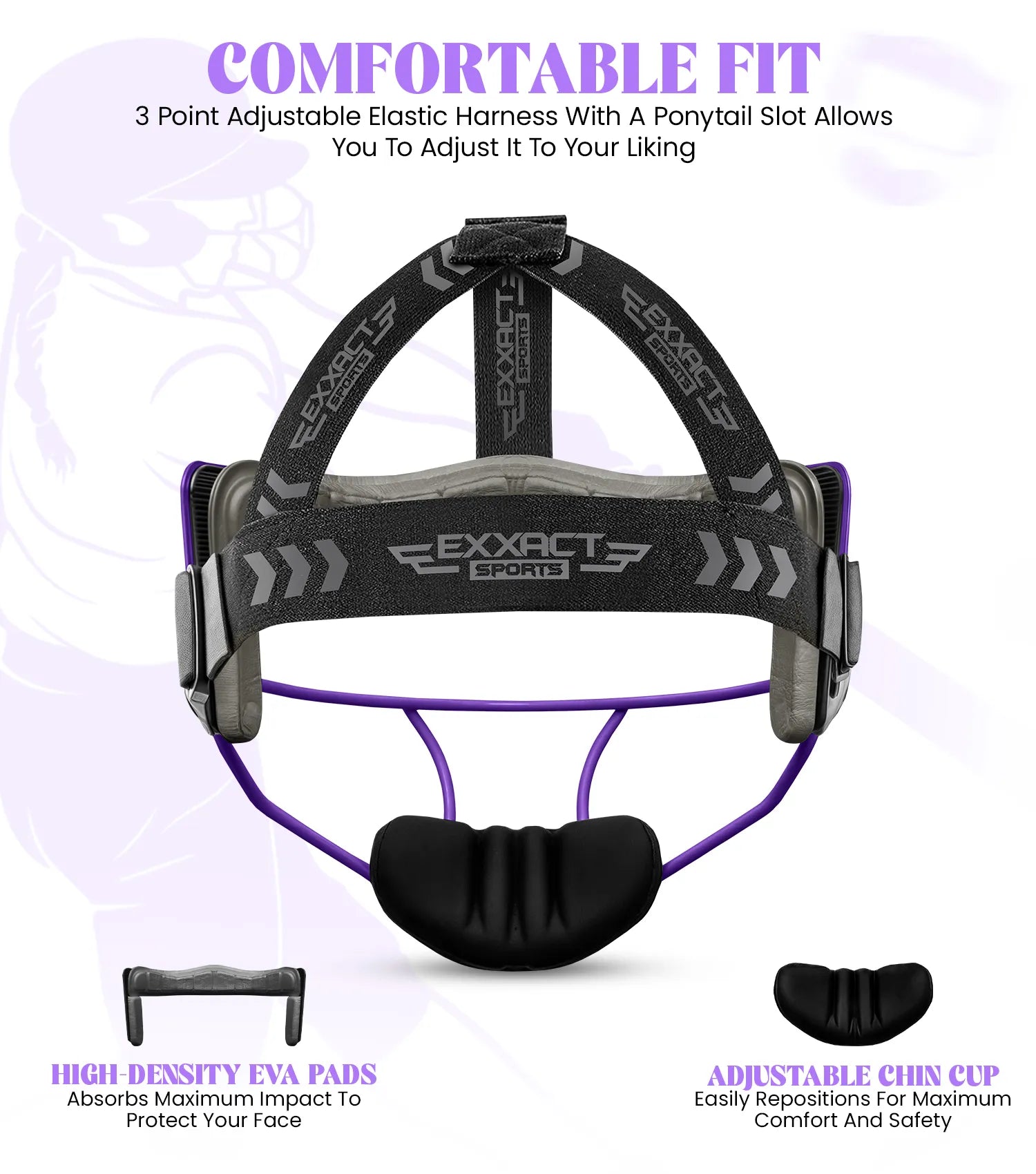 Exxact Sports Lightweight Softball Face Mask Protective Fielders - Purple