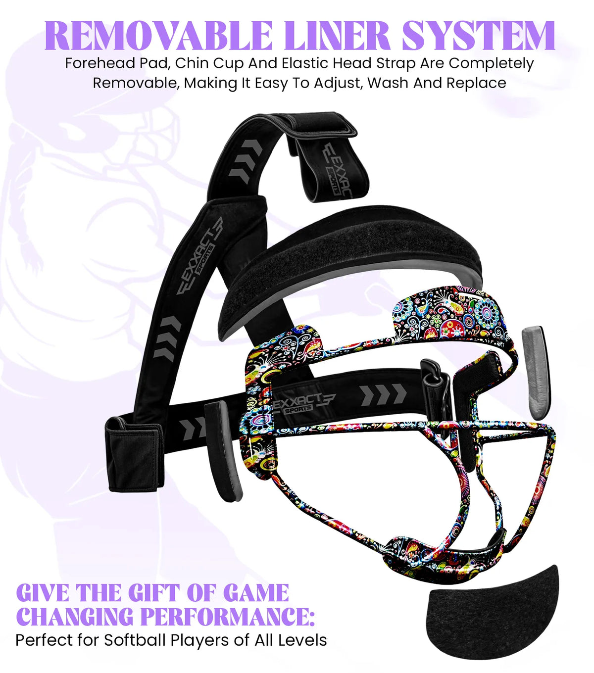 Exxact Sports Lightweight Softball Face Mask Protective Fielders - Paisley Flower