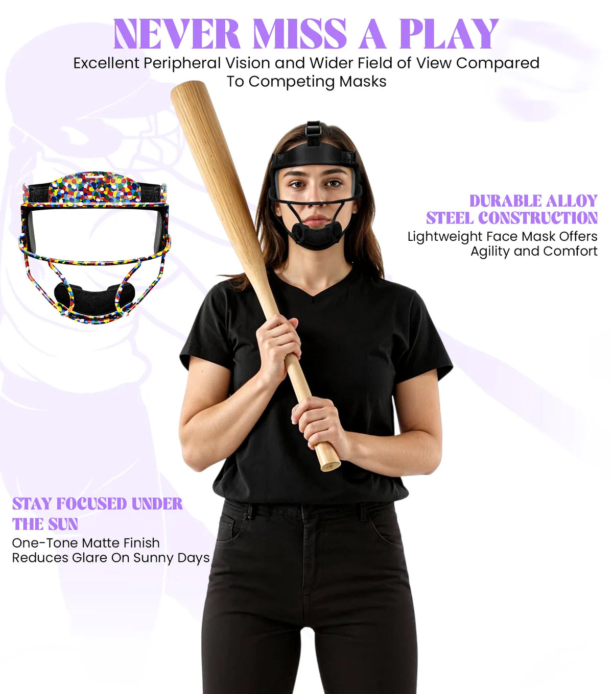Exxact Sports Lightweight Softball Face Mask Protective Fielders - Multi Dots