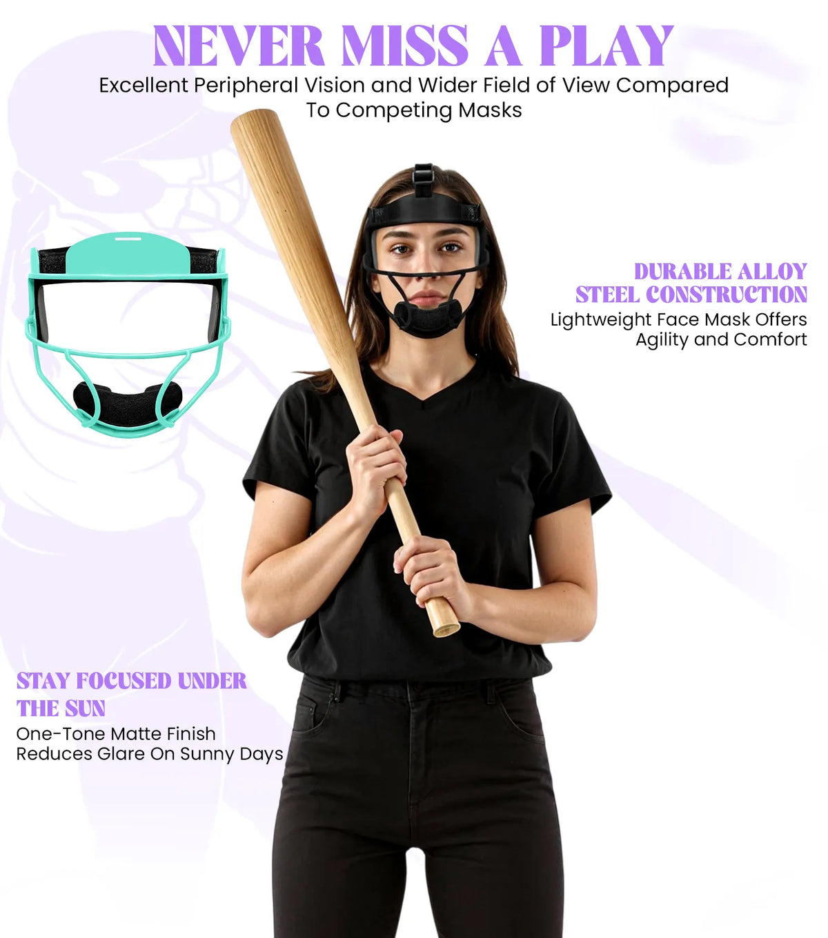 Exxact Sports Lightweight Softball Face Mask Protective Fielders - Aqua Teal