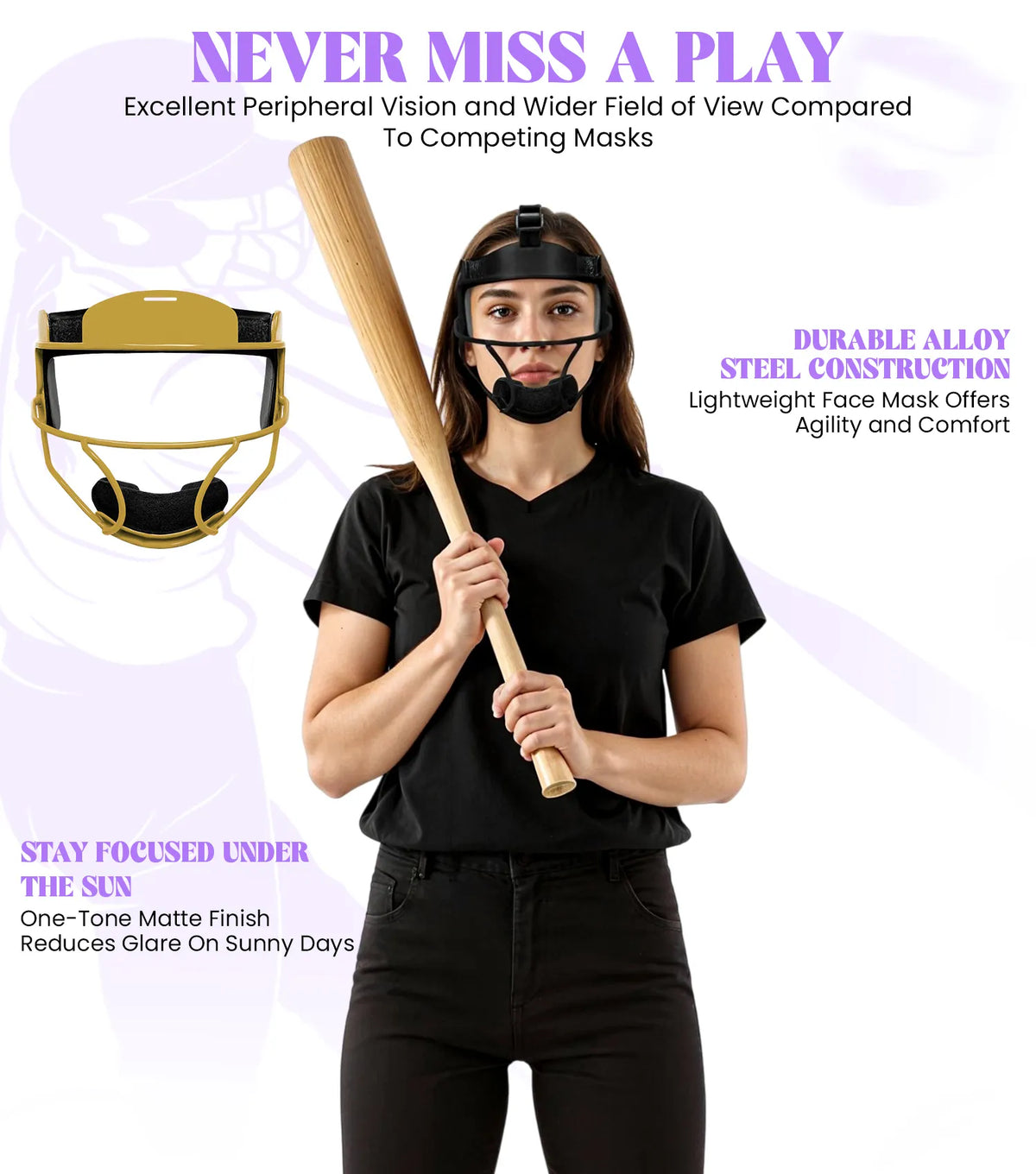 Exxact Sports Lightweight Softball Face Mask Protective Fielders - Gold