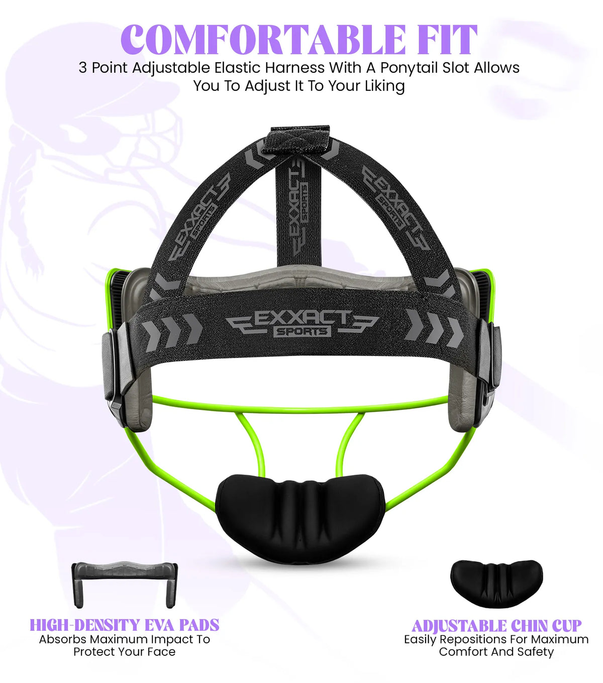 Exxact Sports Lightweight Softball Face Mask Protective Fielders - Neon Green