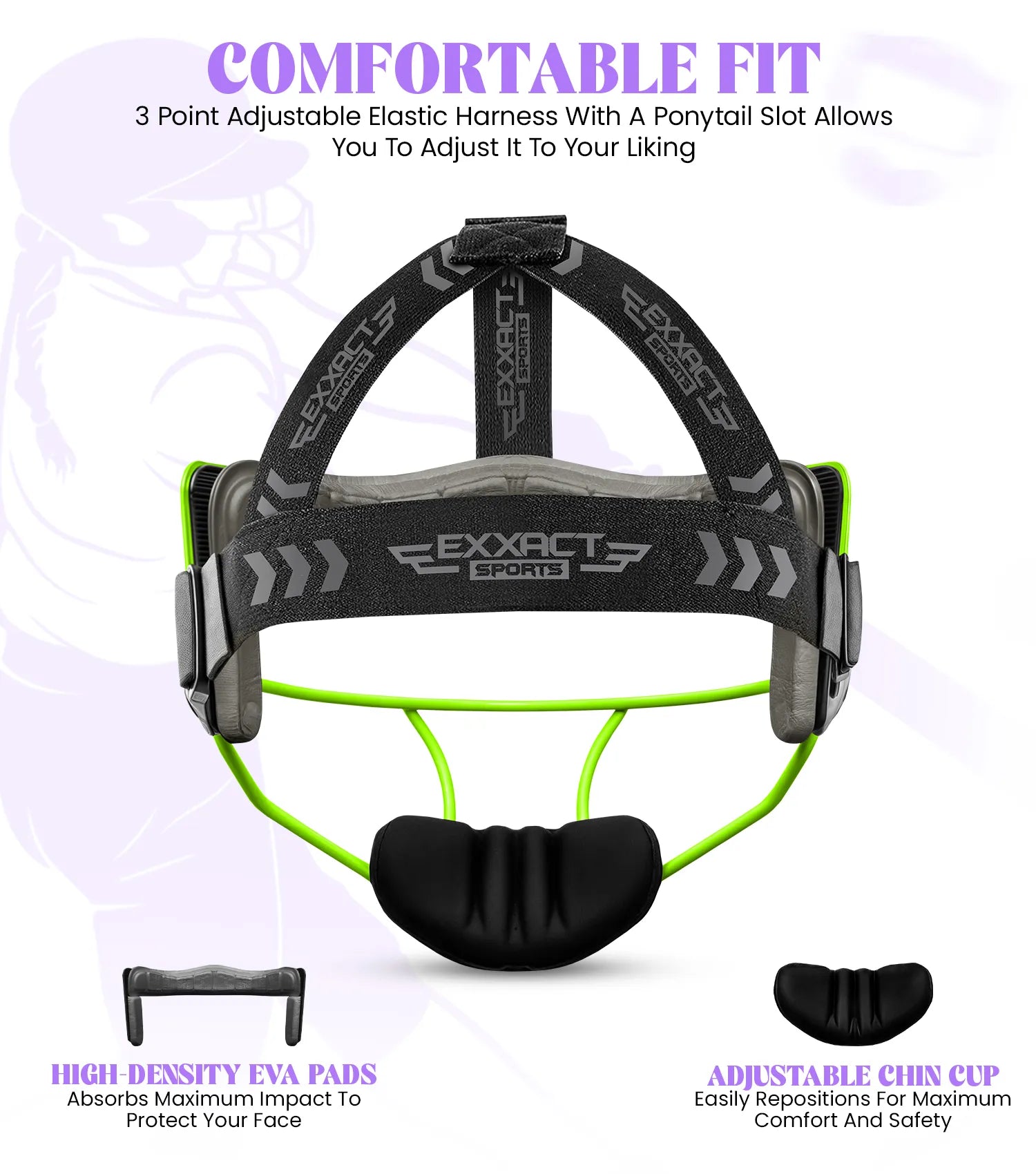 Exxact Sports Lightweight Softball Face Mask Protective Fielders - Neon Green
