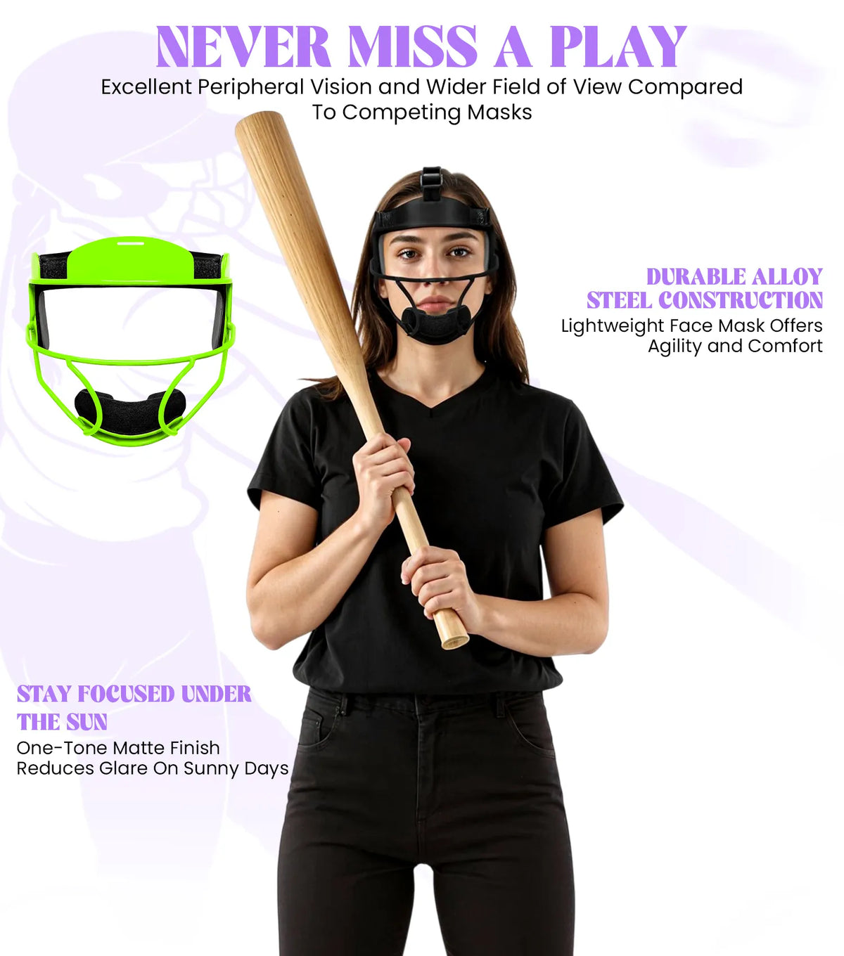 Exxact Sports Lightweight Softball Face Mask Protective Fielders - Neon Green