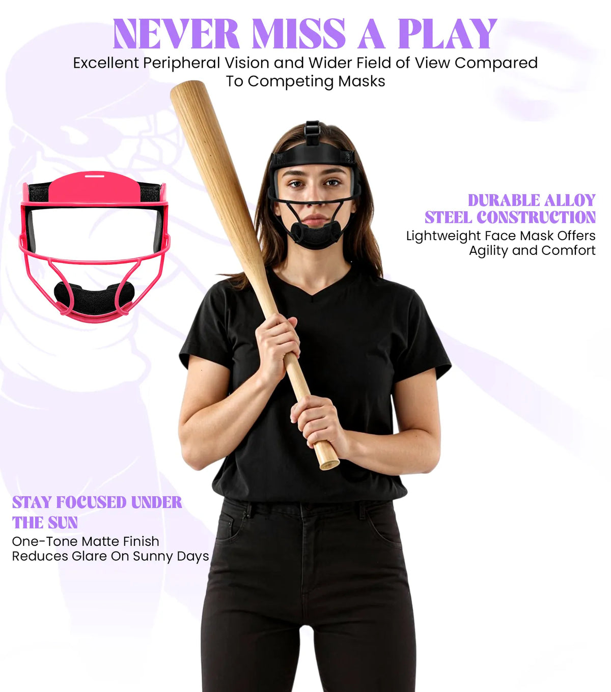 Exxact Sports Lightweight Softball Face Mask Protective Fielders - Pink