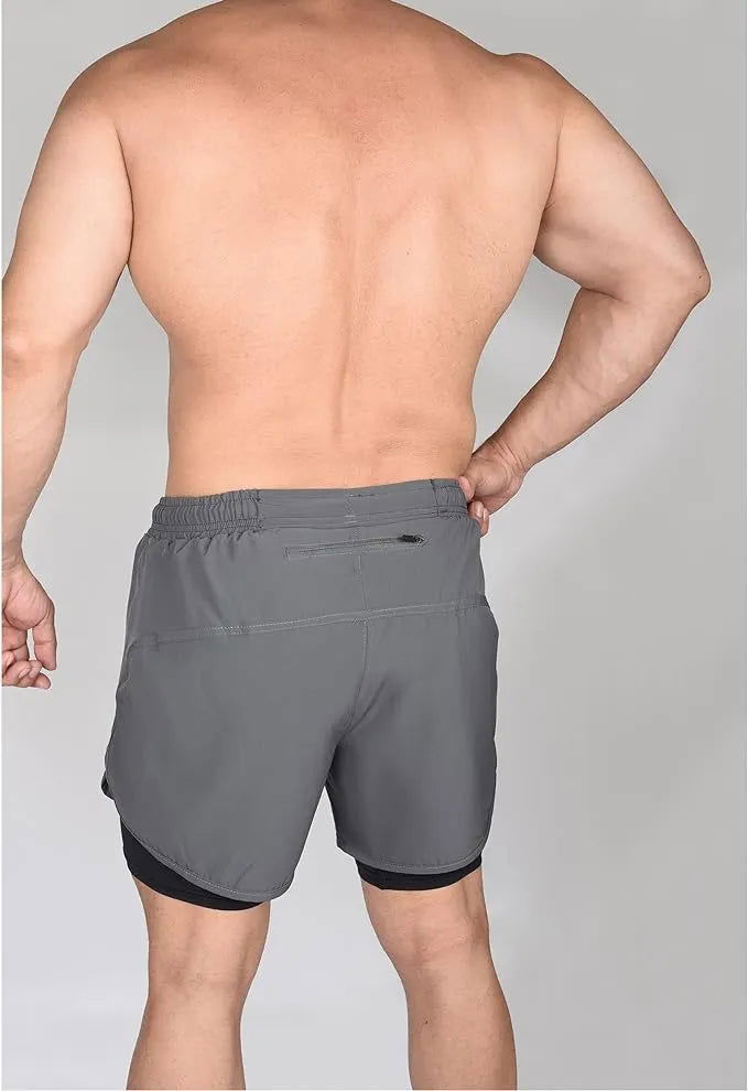 Exxact Sports Men’s 2 in 1 Athletic Shorts with Compression Liner - Charcoal