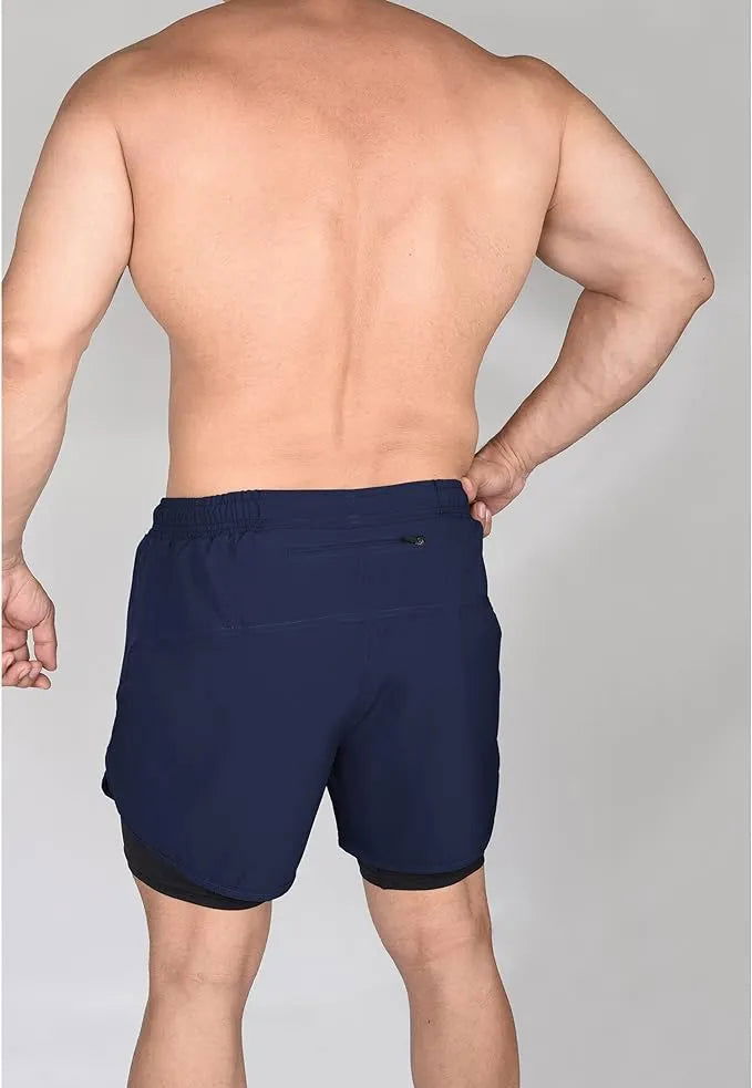 Exxact Sports Men’s 2 in 1 Athletic Shorts with Compression Liner - Navy