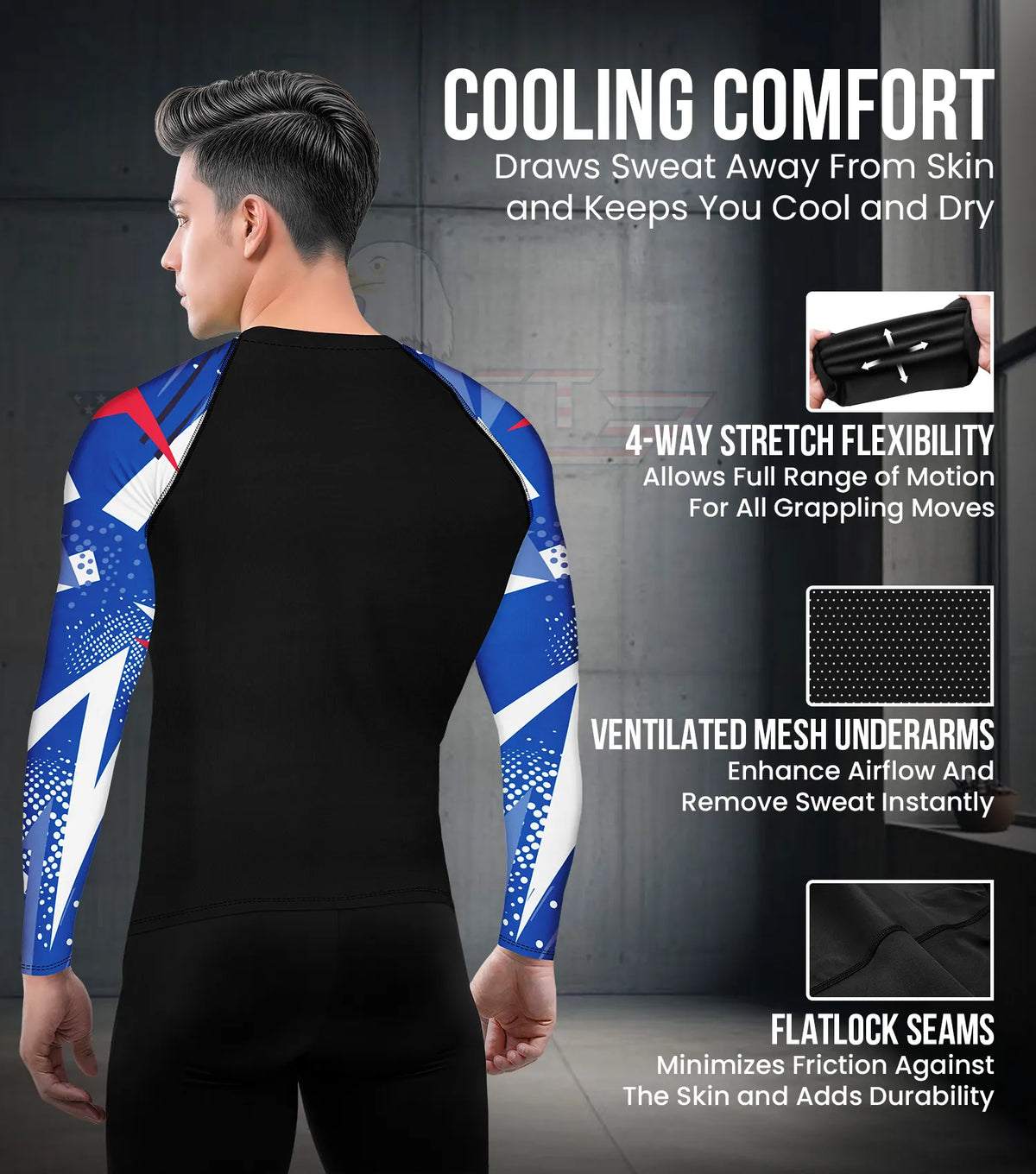 Exxact Sports Men’s Bjj Rash Guard Long Sleeve - Blue