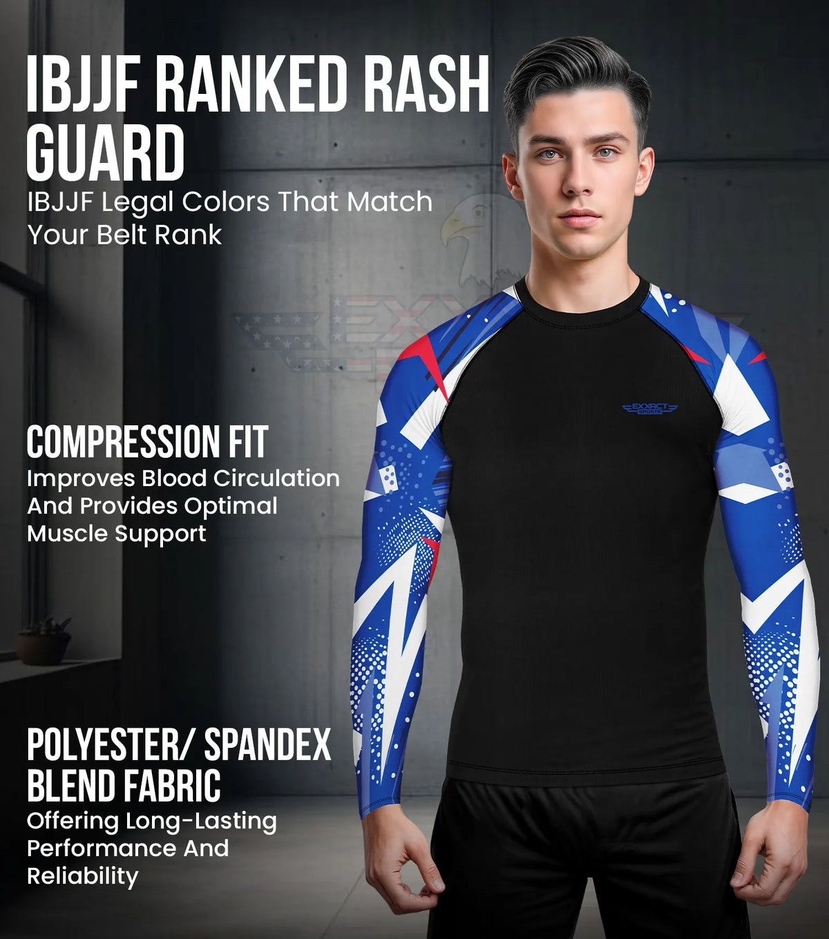 Exxact Sports Men’s Bjj Rash Guard Long Sleeve - Blue