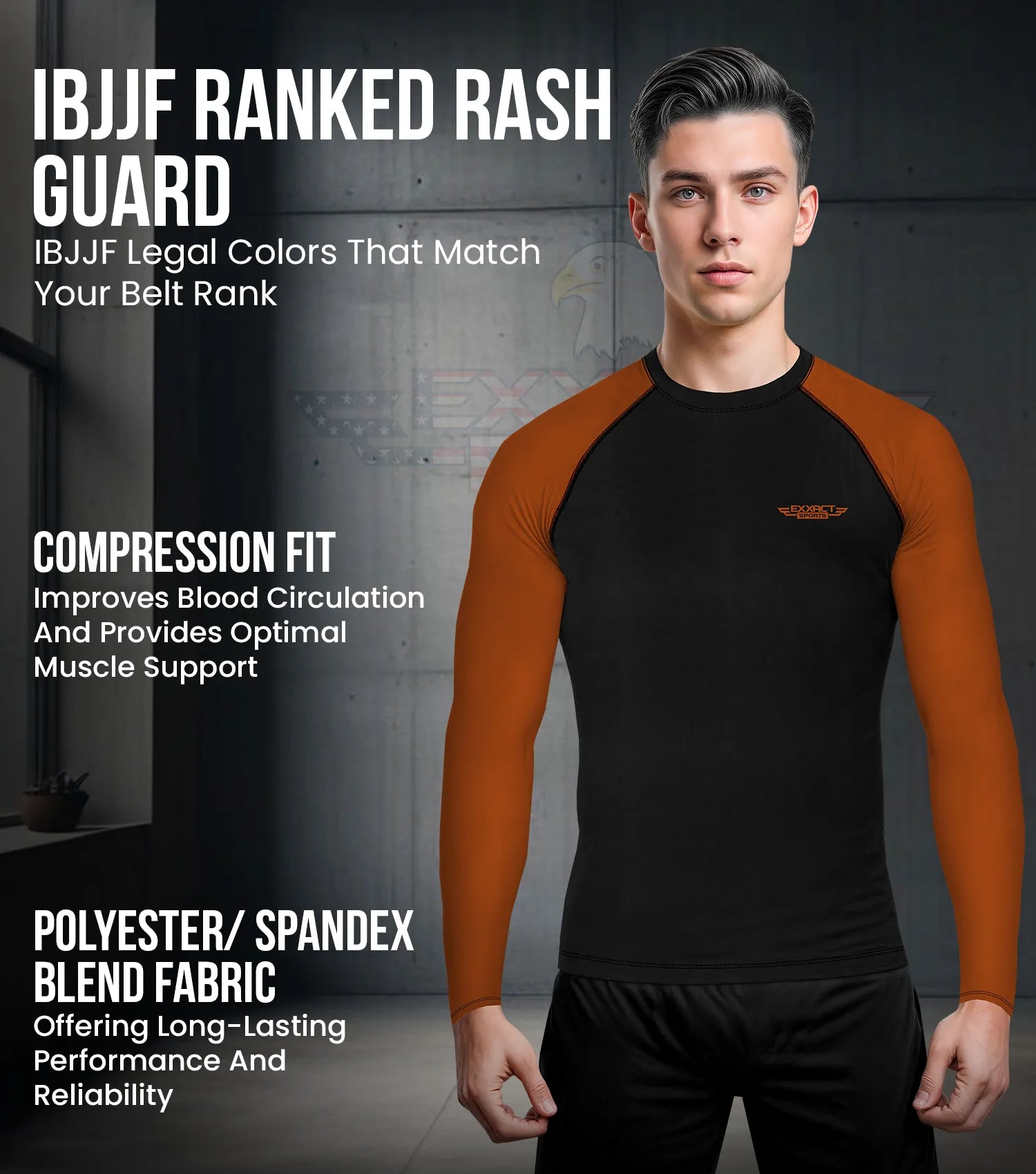 Exxact Sports Men’s Bjj Rash Guard Long Sleeve - Brown