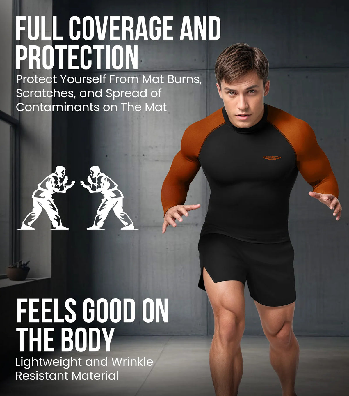 Exxact Sports Men’s Bjj Rash Guard Long Sleeve - Brown