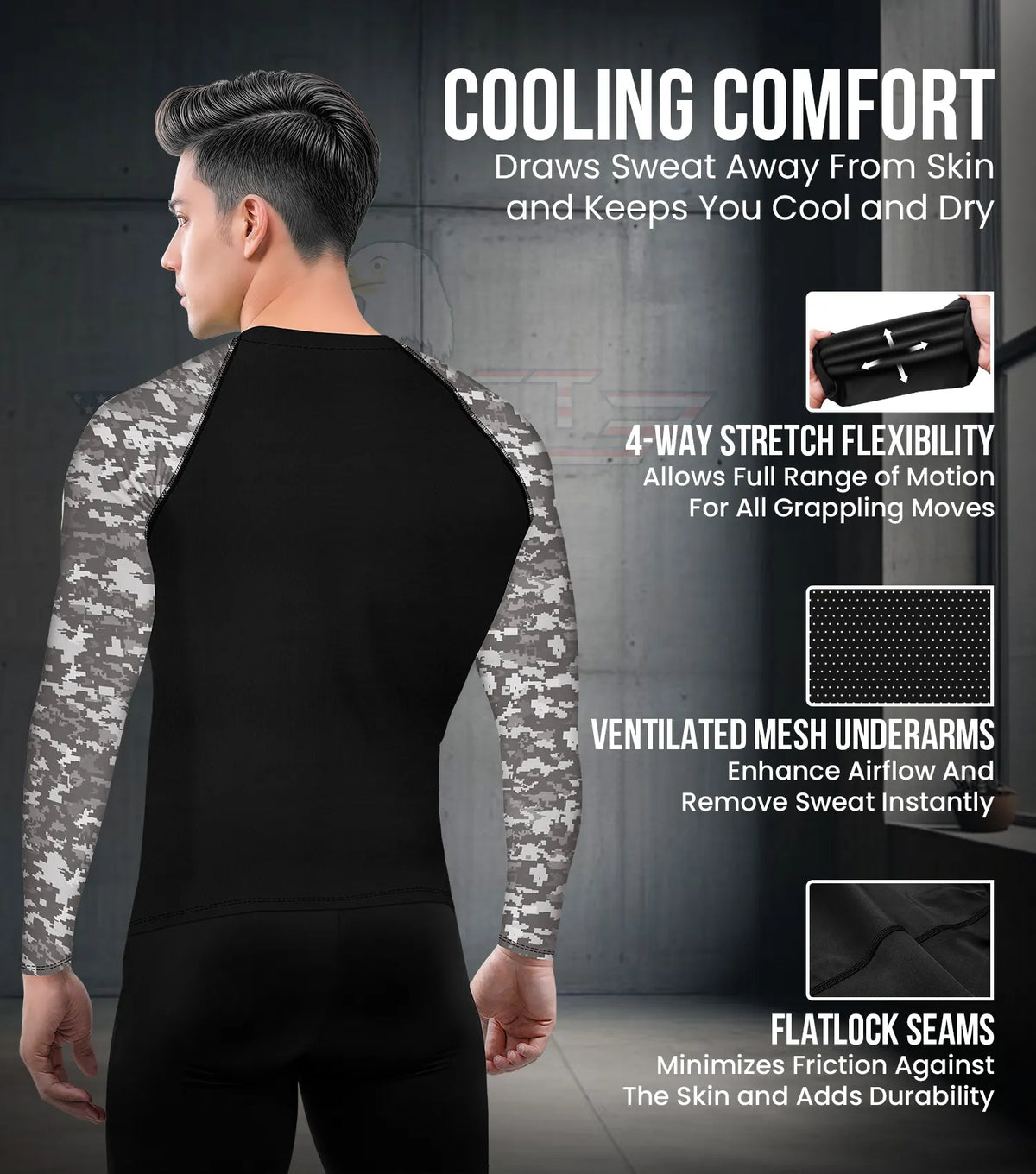 Exxact Sports Men’s Bjj Rash Guard Long Sleeve - Gray Camo