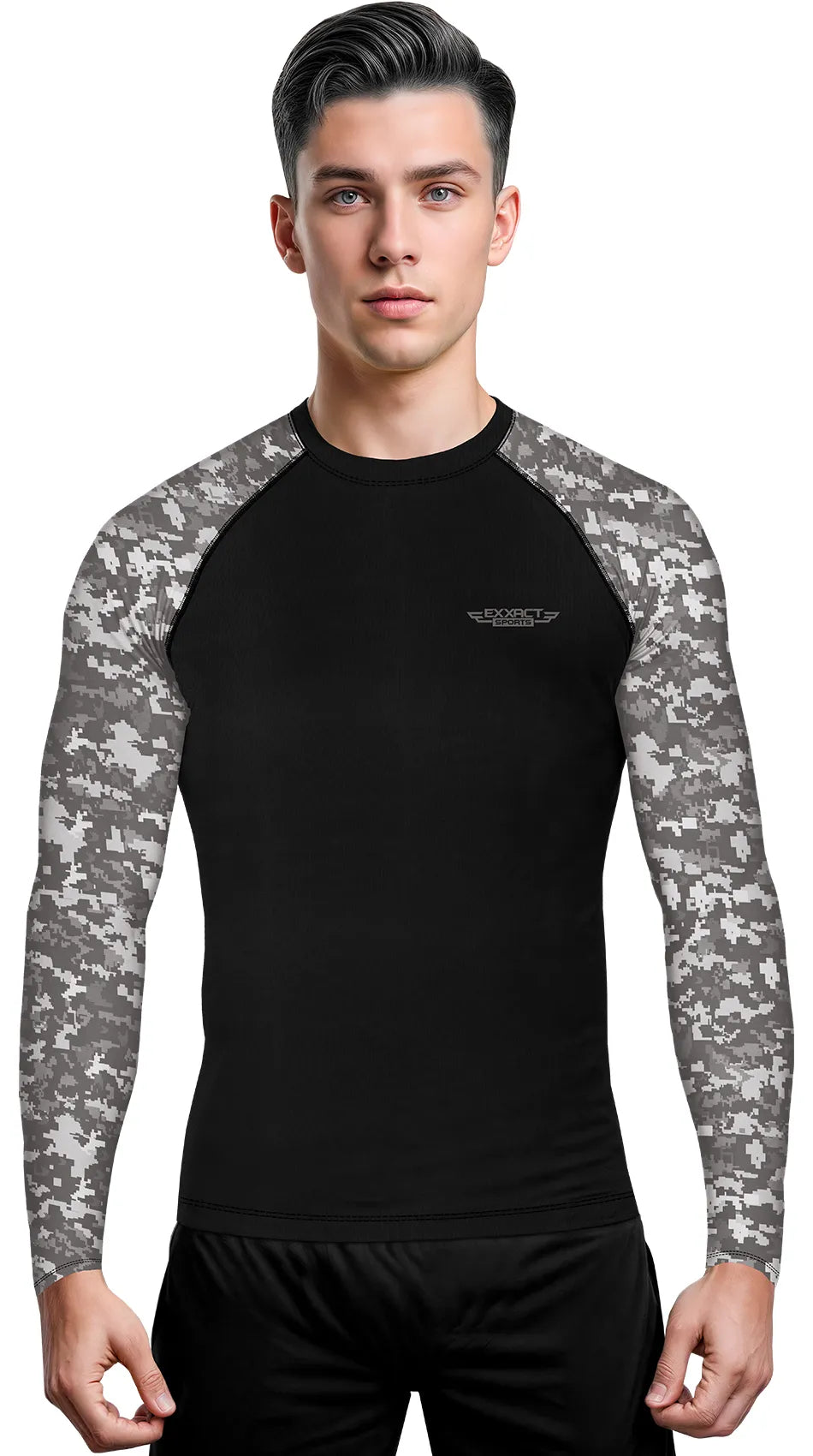 Exxact Sports Men’s Bjj Rash Guard Long Sleeve - Gray Camo