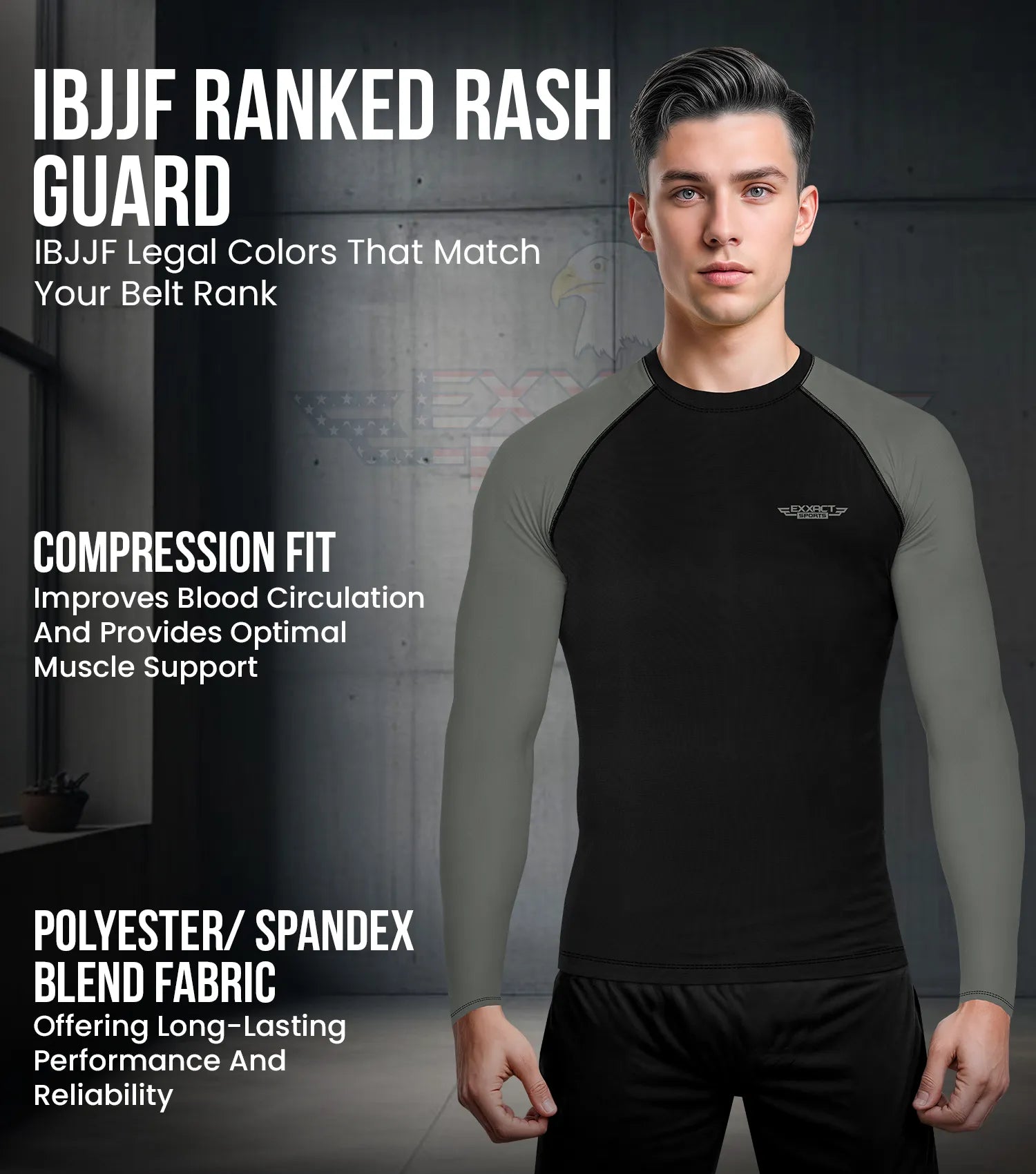Exxact Sports Men’s Bjj Rash Guard Long Sleeve - Gray