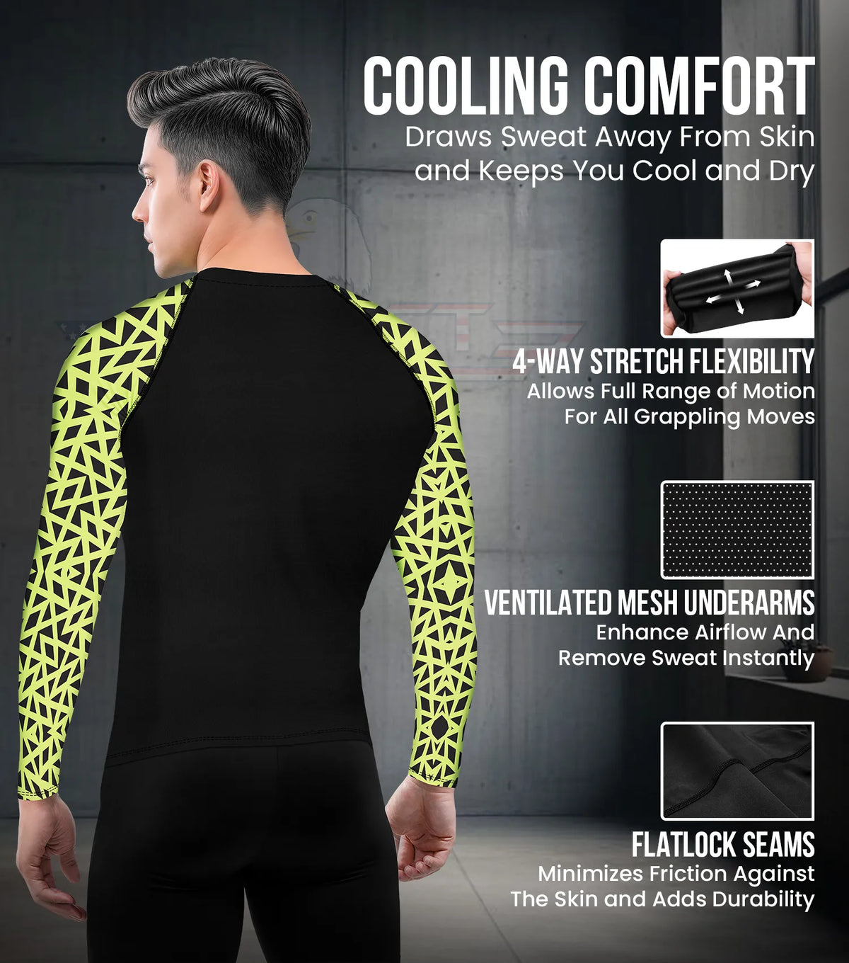 Exxact Sports Men’s Bjj Rash Guard Long Sleeve - Neon Green