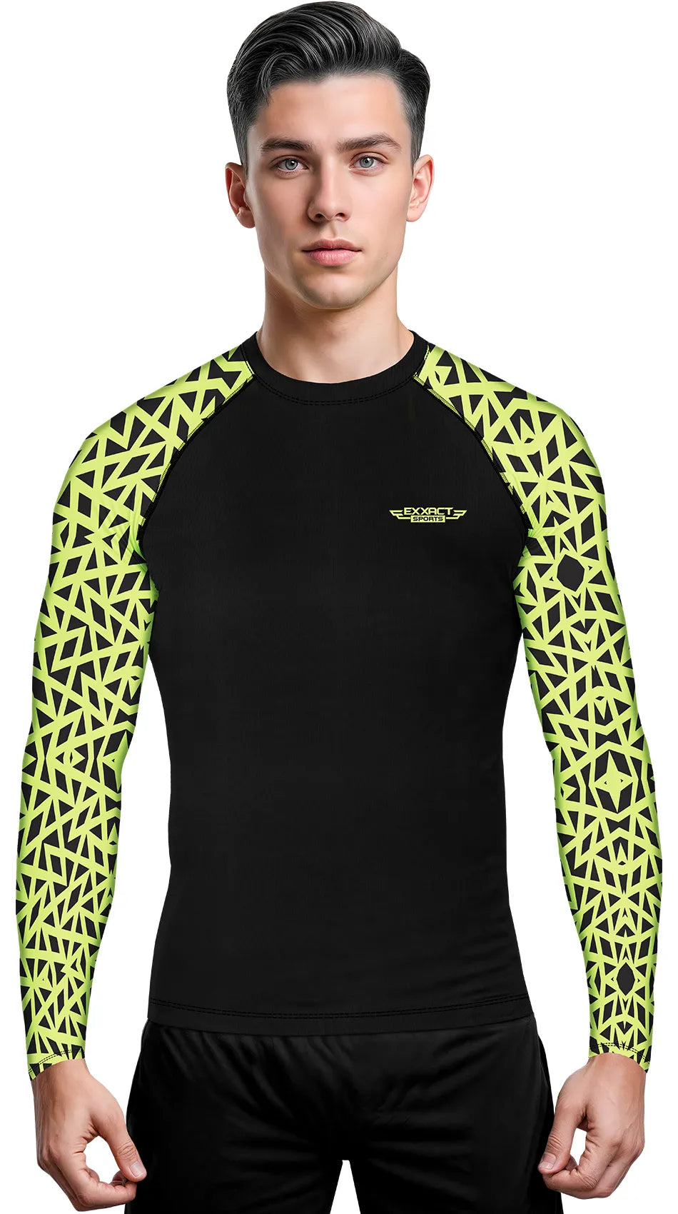 Exxact Sports Men’s Bjj Rash Guard Long Sleeve - Neon Green