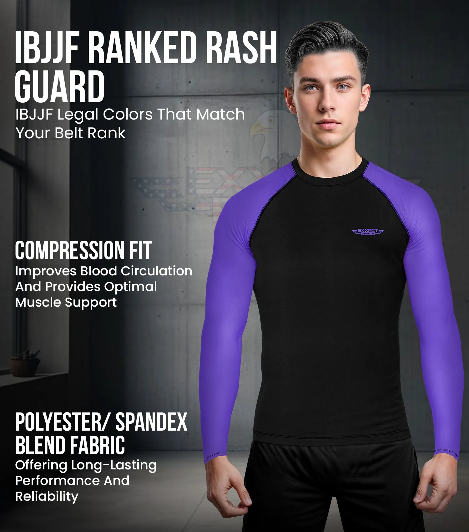 Exxact Sports Men’s Bjj Rash Guard Long Sleeve - Purple