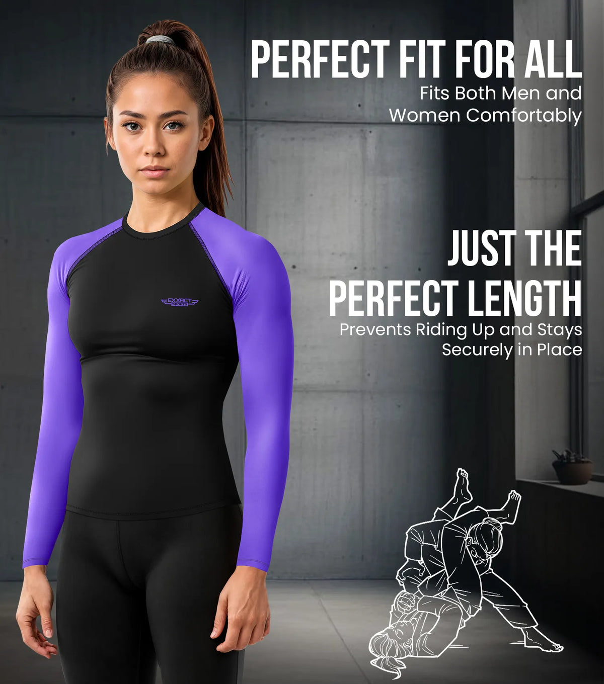 Exxact Sports Men’s Bjj Rash Guard Long Sleeve - Purple