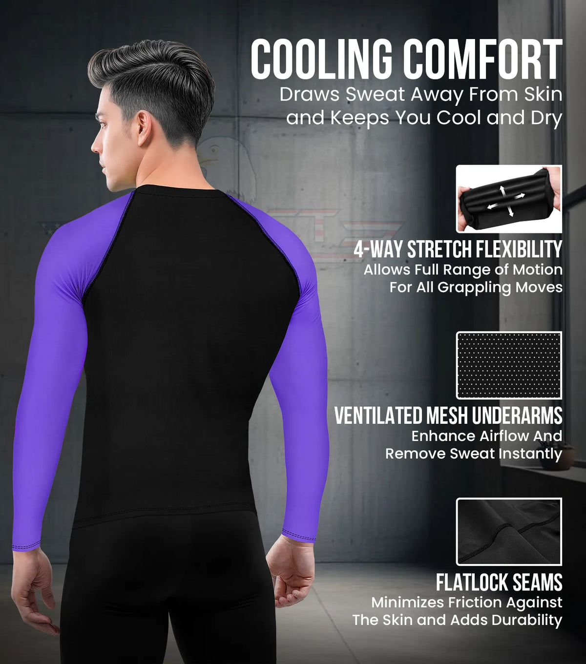 Exxact Sports Men’s Bjj Rash Guard Long Sleeve - Purple