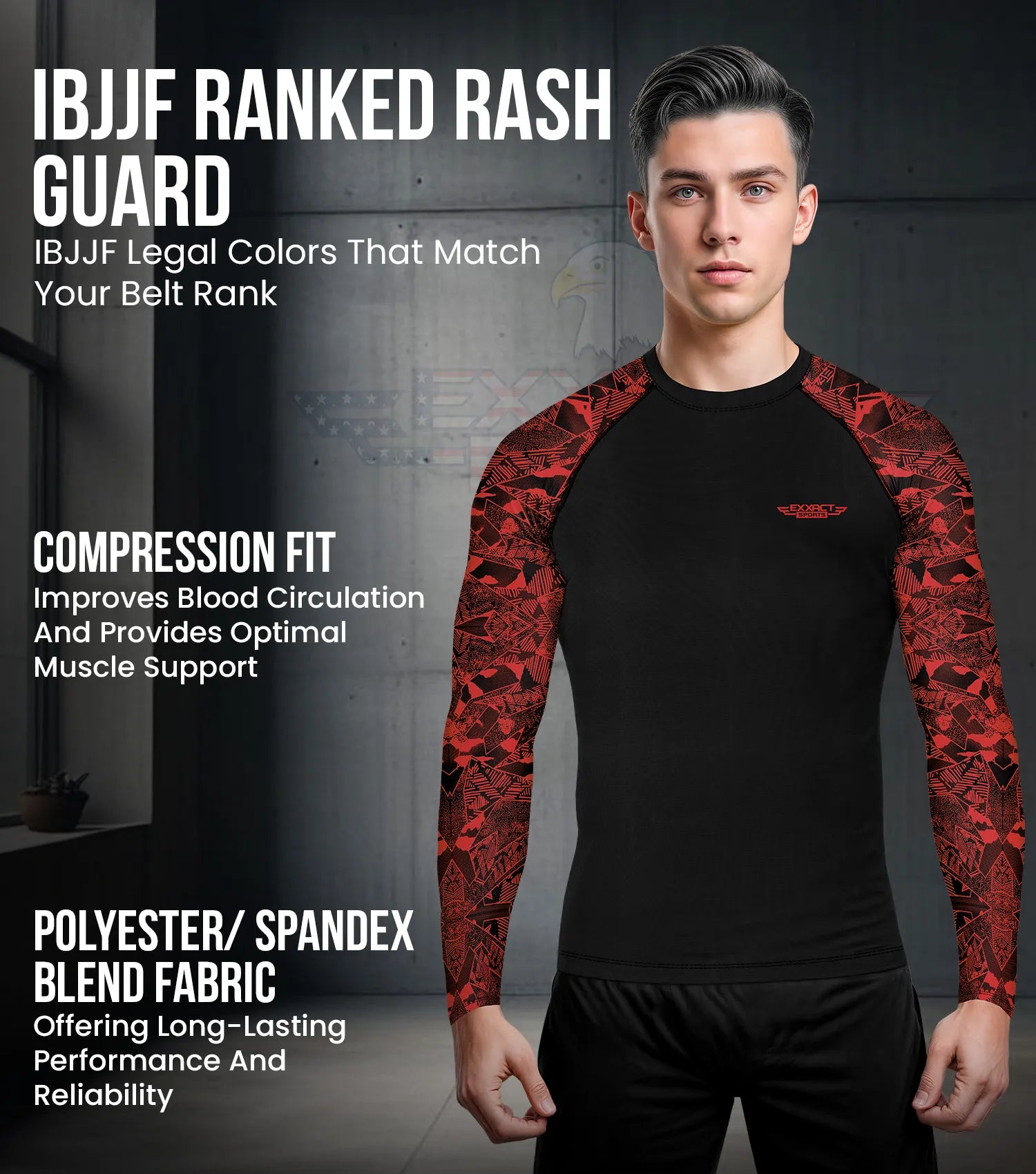 Exxact Sports Men’s Bjj Rash Guard Long Sleeve - Red